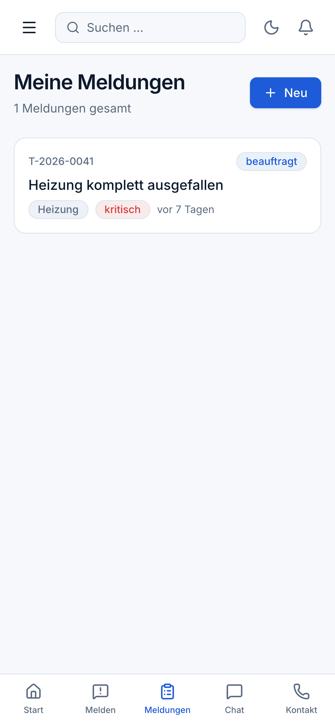 Meldungsstatus in der Mieter-App verfolgen